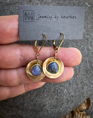 Small Labradorite and Brass Earrings