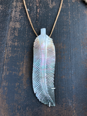 Large Carved Mother of Pearl Feather Necklace