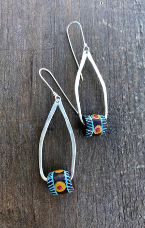Hand Painted Clay and Silver Earrings