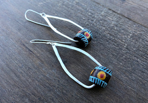 Hand Painted Clay and Silver Earrings