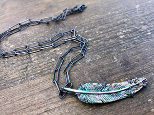 Carved Abalone Feather Necklace