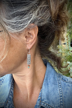 Tribal Texture Rectangular Silver Earrings