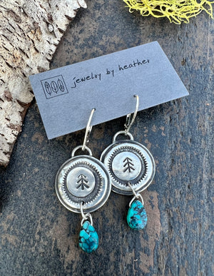 Silver Tree and Turquoise Earrings